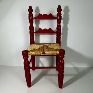 Wooden Red Doll Chair/Plant Stand w/ Rope Woven
Chair Vintage